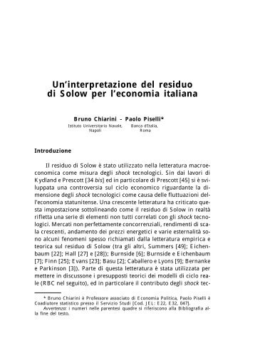 Un'interpretazione del residuo di Solow per l'economia italiana