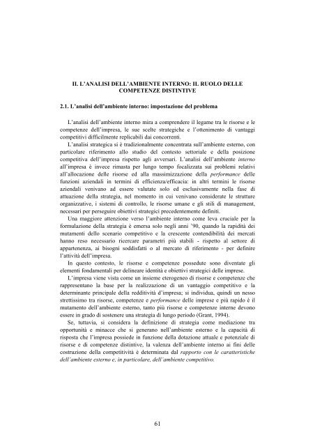 II. L'ANALISI DELL'AMBIENTE INTERNO: IL RUOLO ... - Economia