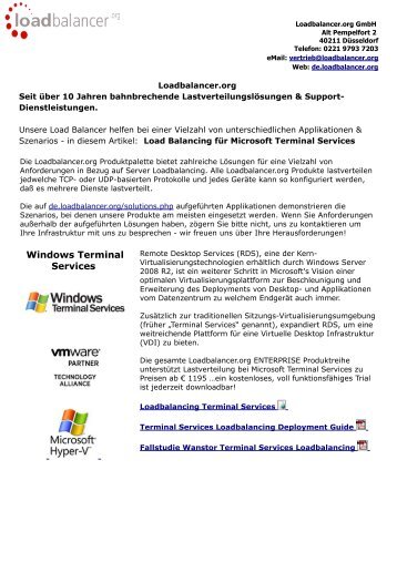 Load Balancing für Microsoft Terminal Services einfach besser: Load Balancer Lösungen von Loadbalancer.org