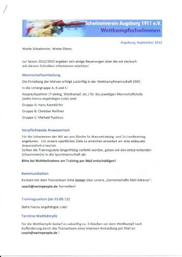 Verpflichtende Anwesen heit Kommunikation Trainingszeiten (ab ...