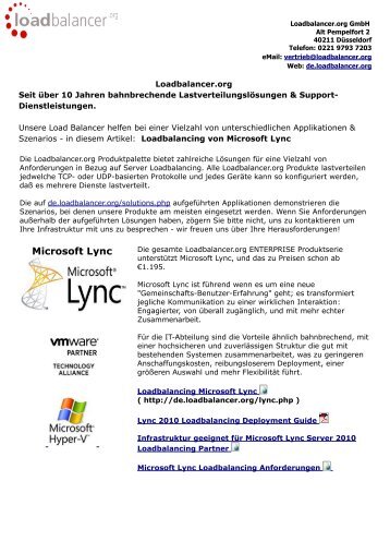 Besseres Load Balancing von Microsoft Lync, mit mehr Funktionalität: Load Balancer Lösungen von Loadbalancer.org