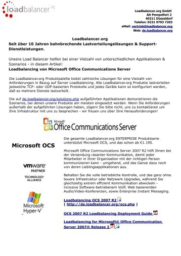 Load Balancer Einsatz bei Microsoft OCS : Konfiguration und Nutzen