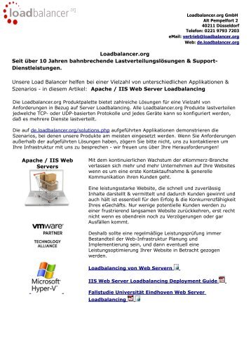 Loadbalancer für Apache / IIS Web Server :  Loadbalancing Lösungen von Loadbalancer.org