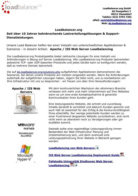 Loadbalancer für Apache / IIS Web Server :  Loadbalancing Lösungen von Loadbalancer.org