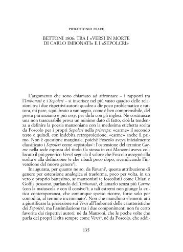 Bettoni 1806. Tra i «Versi in morte di Carlo ... - Pierantonio Frare