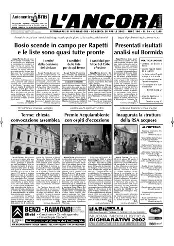 Bosio scende in campo per Rapetti e le - L'ANCORA edicola