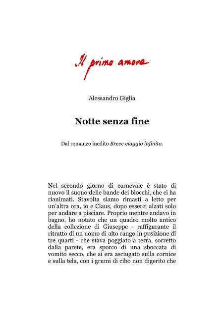 Notte senza fine, di Alessandro Giglia - Il primo amore