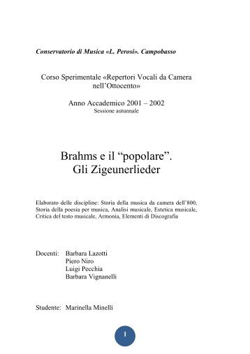 Brahms e il “popolare”. Gli Zigeunerlieder - Barbara Lazotti