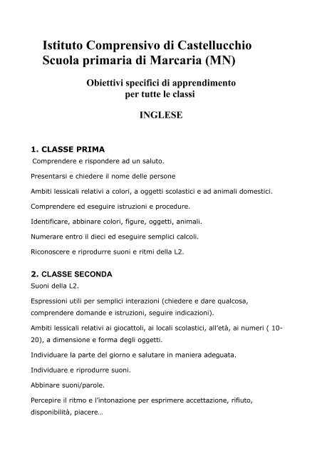 Istituto Comprensivo di Castellucchio Scuola primaria di Marcaria ...