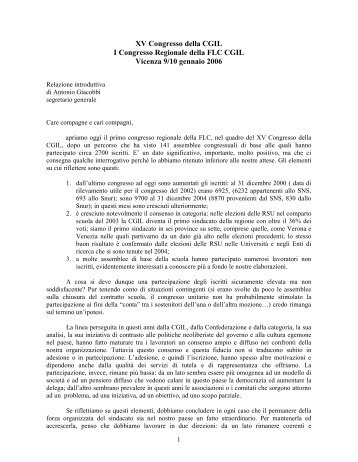 Relazione del Segretario Generale Antonio Giacobbi - flc cgil veneto