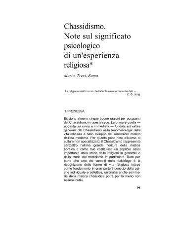 Chassidismo. Note sul significato psicologico di un'esperienza ...