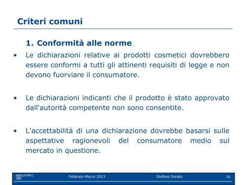 I claim cosmetici: linee guida della Commissione sui criteri ... - Unipro