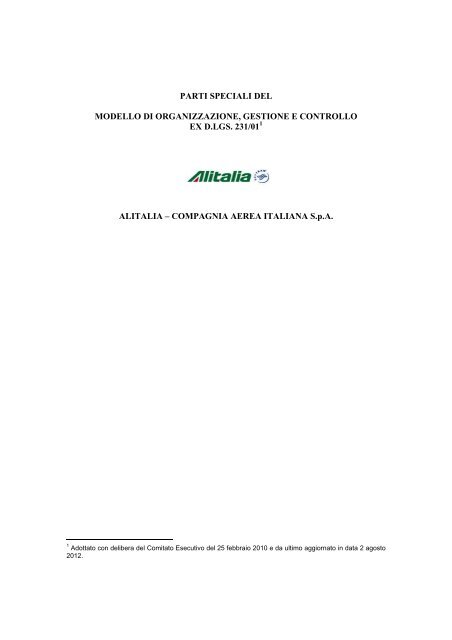 Modello 231 - Parti speciali - Alitalia