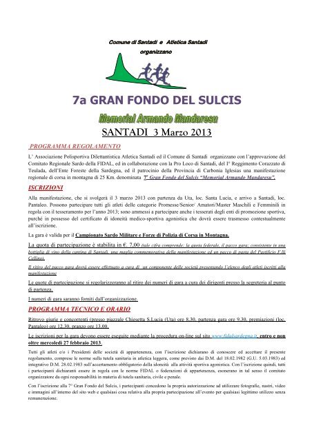 7a GRAN FONDO DEL SULCIS SANTADI 3 Marzo ... - Fidal Sardegna