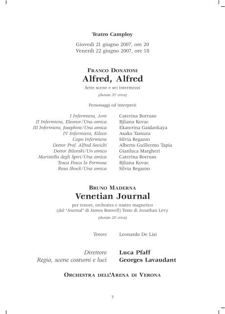 Programma di sala - Verona Contemporanea Festival