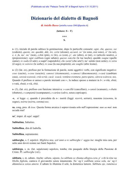Dizionario del dialetto di Bagnoli Irpino - Palazzo Tenta 39