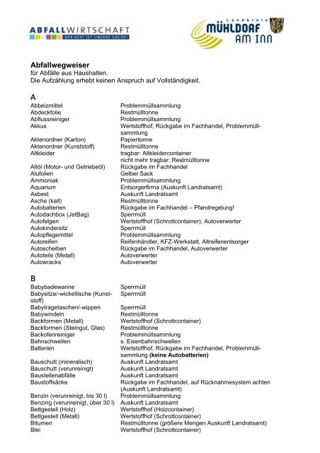 Abfallwegweiser A B - Gemeinde Mettenheim