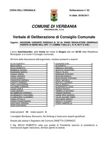 adozione variante parziale n. 20 al piano - Comune di Verbania