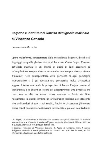 Ragione e identità nel Sorriso dell'ignoto marinaio di Vincenzo ...