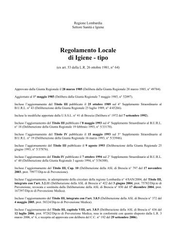 Regolamento Locale di Igiene - tipo - ASL Milano