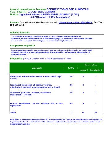 Ingredienti, additivi e residui negli alimenti - Università degli Studi di ...