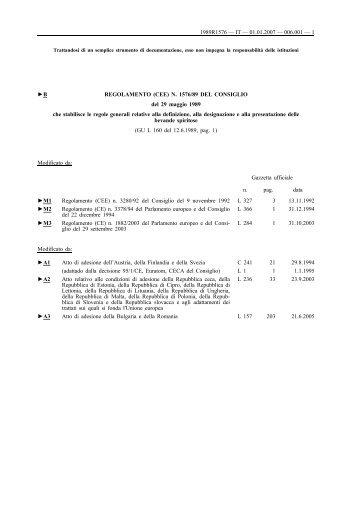 B REGOLAMENTO (CEE) N. 1576/89 DEL CONSIGLIO ... - EUR-Lex
