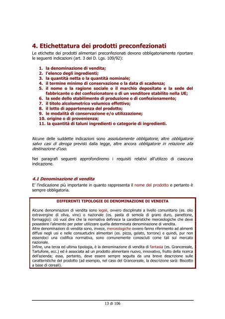 etichettatura e presentazione dei prodotti di largo consumo: alimenti ...