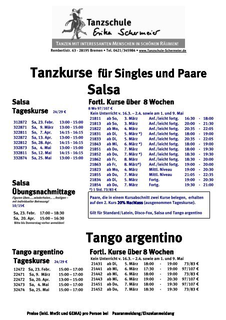 Salsa Und Tango Argentino Tanzschule Erika Schermeier