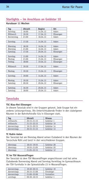 Zusammenfassung der Tanzkurse - Tanzschule Brigitte Rühl