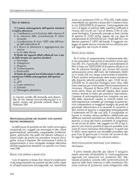 Anticoagulazione ed emodialisi cronica - Società Italiana di Nefrologia