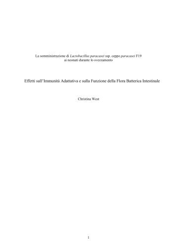 La somministrazione di Lactobacillus paracasei subsp paracasei ...