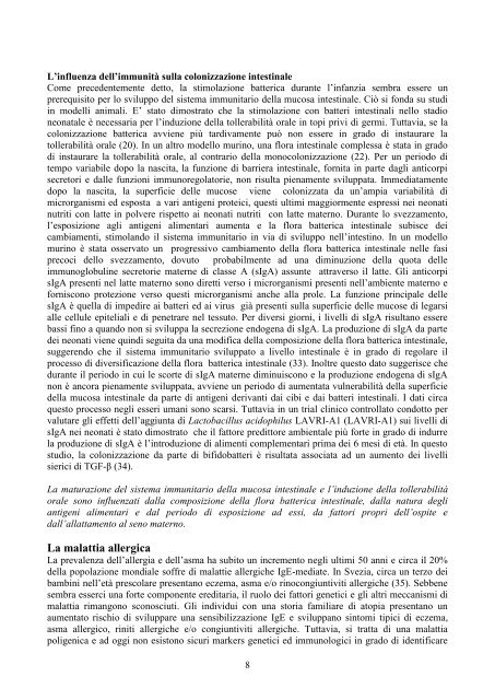 La somministrazione di Lactobacillus paracasei subsp paracasei ...