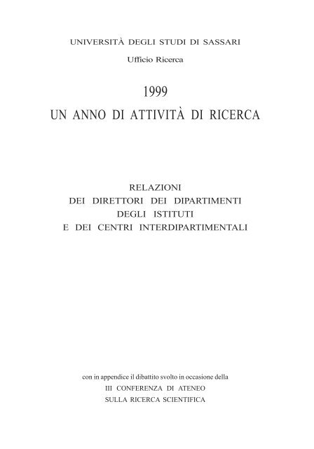 1999 Un Anno Di Attivita Di Ricerca Universita Degli Studi Di