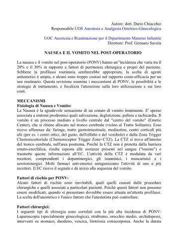 La nausea e il vomito nel post-operatorio (PONV) complicano la vita ...