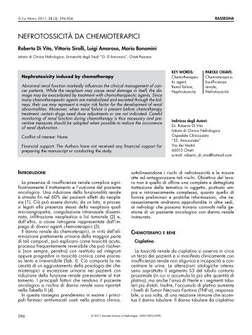 NefrotoSSIcItà da chemIoterapIcI - Società Italiana di Nefrologia