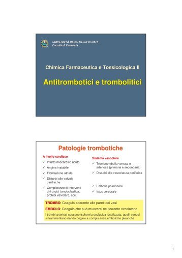 Antitrombotici e trombolitici - Università degli Studi di Bari