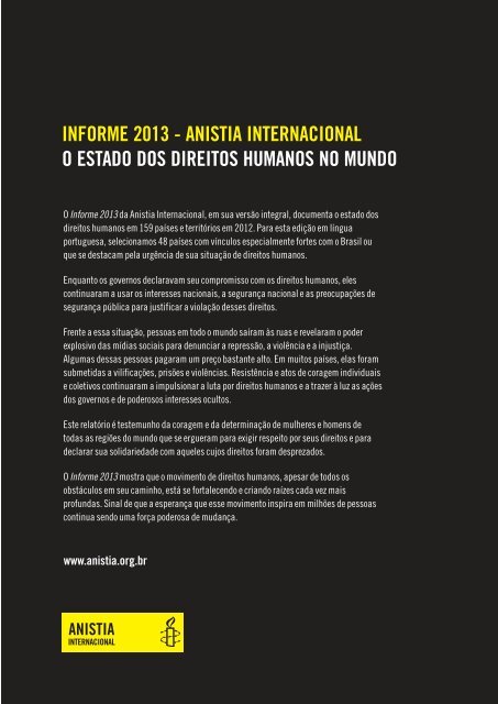 INFORME 2013 - ANISTIA INTERNACIONAL O ESTADO DOS DIREITOS HUMANOS NO MUNDO