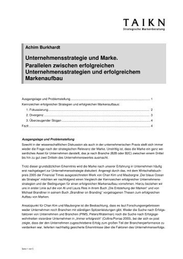 Unternehmensstrategie und Marke - TAIKN - Strategische ...