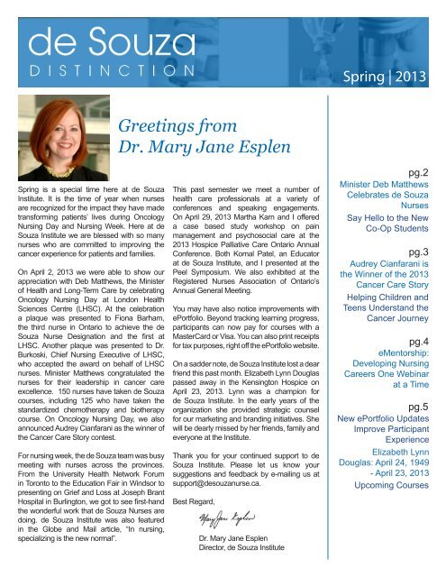 Greetings From Dr Mary Jane Esplen