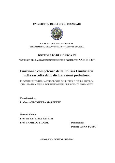 Funzioni e competenze della Polizia Giudiziaria nella raccolta delle ...