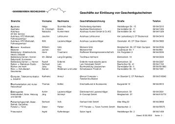 Geschäfte zur Einlösung von ... - Gewerbeverein Reichelsheim