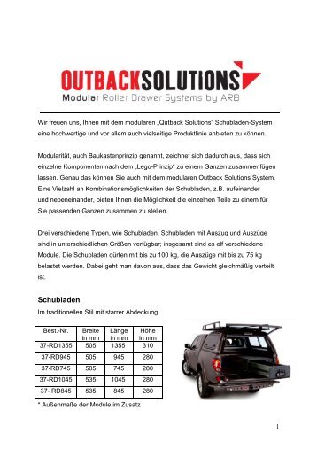 Outback Schubladen Zuordnungsliste - Taubenreuther