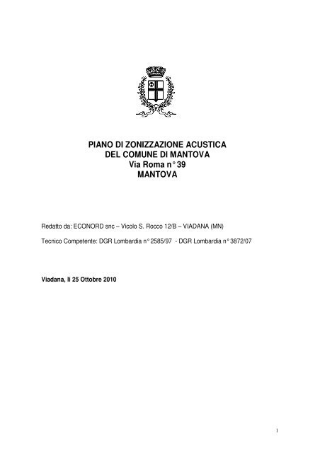 PIANO DI ZONIZZAZIONE ACUSTICA DEL COMUNE DI MANTOVA ...