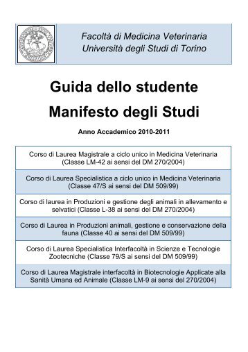 Guida dello studente Manifesto degli Studi - Medicina Veterinaria ...