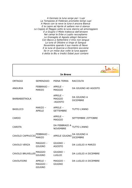 Calendario Semine e Calendario Lunare - Ebooks e Manuali Gratuiti