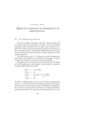 Mercati completi e possibilità di arbitraggio - Economia