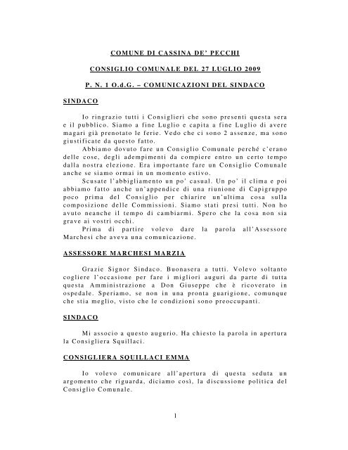 Verbale del Consiglio Comunale - Progetto Cassina-Sant'Agata