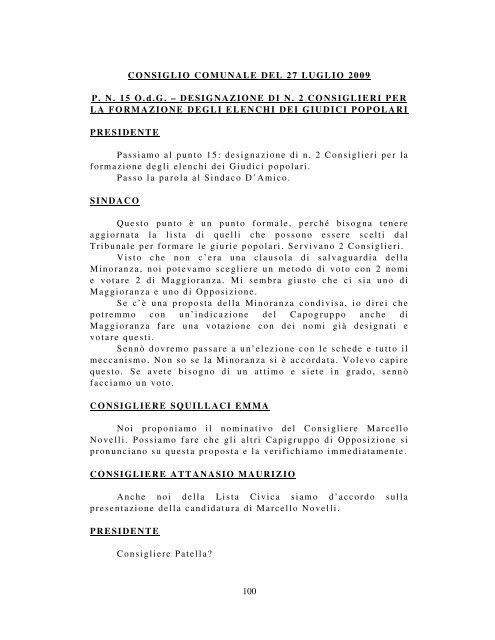 Verbale del Consiglio Comunale - Progetto Cassina-Sant'Agata