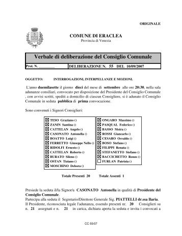 Verbale di deliberazione del Consiglio Comunale - Comune di ...