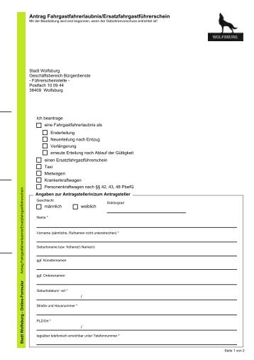 Antrag Fahrgastfahrerlaubnis/Ersatzfahrgastführerschein - Wolfsburg